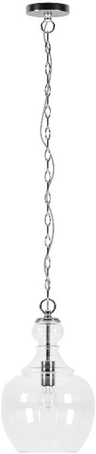 Evelyn&Zoe 11" Brushed Nickel Finish Metal/Glass Pendant