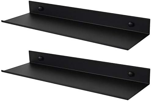 TLBTEK 2 Pcs 16inch Black Floating Shelves,Rustic Farmhouse Floating Shelves Wall Mounted Storage for Bathroom, Bedroom, Living Room, Kitchen