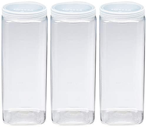 Silicook Clear Plastic Jar, Set of 3-40oz, Square Shaped, Transparent, Food Storage Container, Kitchen & Household Organization for Dry goods, Spices, Vegetables, Ingredients and More