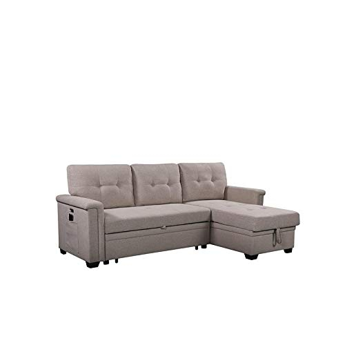 Bowery Hill Reversible Sleeper Sofa with Storage/USB Charging Port in Gray
