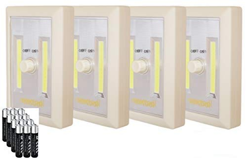 Dimmable Battery Included COB Cordless LED Light, Adjustable Brightness, 200 Lumen, Batteries & Adhesive Strips Included, 4-Pack