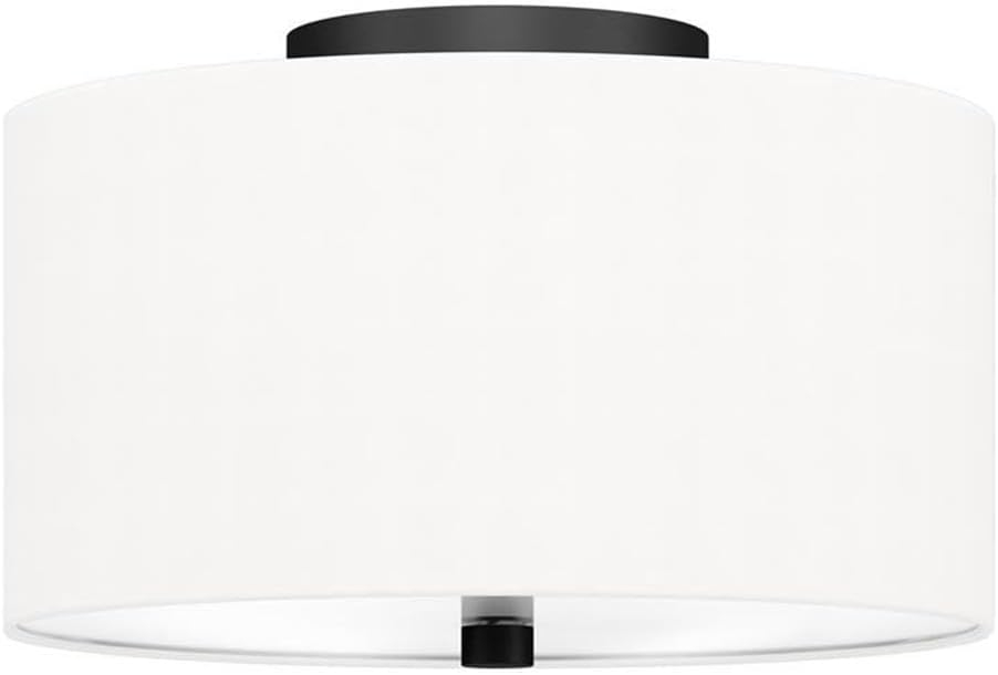 Evelyn&Zoe Ellis 12" Flush Mount with Fabric Shade in Matte Black/White