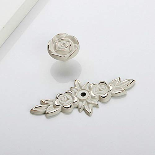 Antique Euro Rose Cabinet Knobs with Backplate, Vintage Kitchen Zinc Alloy Flower Drawer Pull Handles for Dresser Vanity Nightstand Cupboard Wardrobe, 4 Pack (Golden Edge)