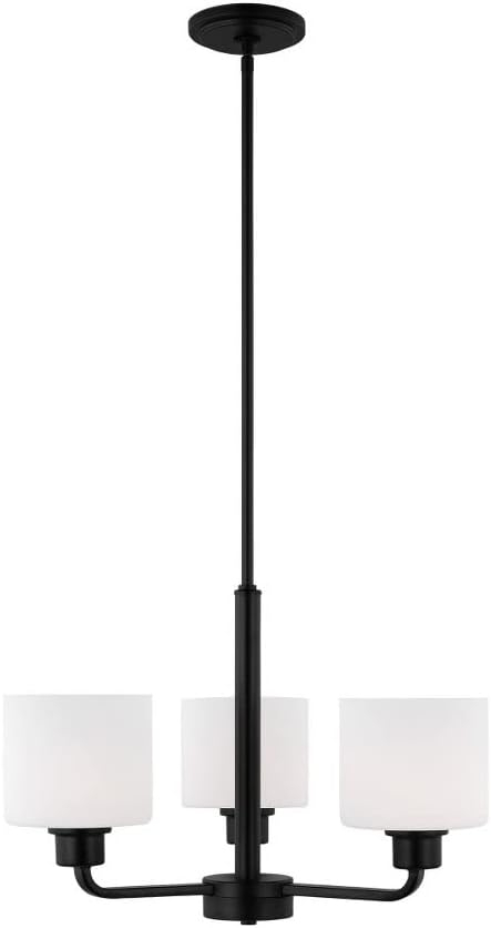 Canfield 3-Light Midnight Black Modern Minimalist Hanging Drum Chandelier with Etched White Glass Shades