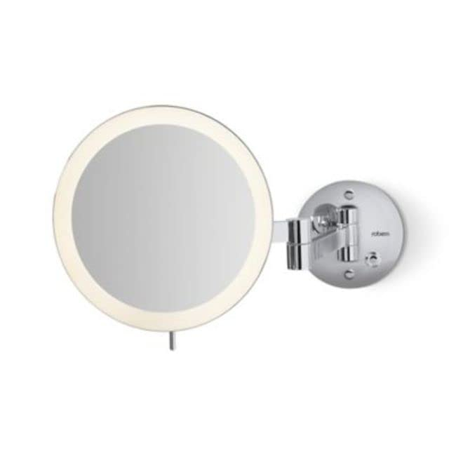 Chrome Wall-Mounted LED Magnifying Mirror with Selectable Light Temperature