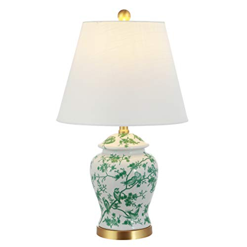 JONATHAN Y JYL3005B Penelope 22" French Country Cottage Ceramic/Iron Chinoiserie Ginger Jar LED Table Lamp, Classic for living room, dinning room, bedroom Bulb Included, White/Green