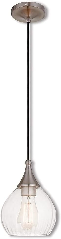 Livex Lighting 7" 1-Light Clear Glass & Metal Single Pendant in Brushed Nickel