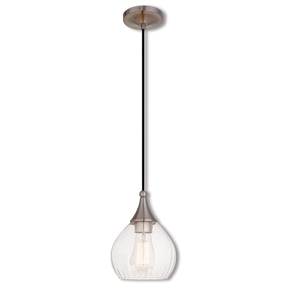 Livex Lighting 7" 1-Light Clear Glass & Metal Single Pendant in Brushed Nickel