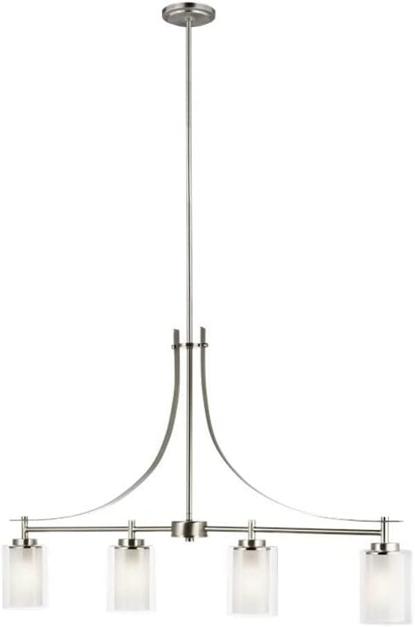 Elmwood Park 4-Light Brushed Nickel Hanging Dining Room Island Pendant with Satin Etched Glass Shades