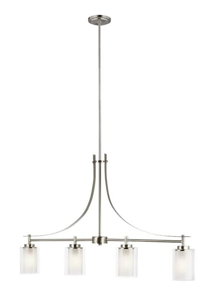 Elmwood Park 4-Light Brushed Nickel Hanging Dining Room Island Pendant with Satin Etched Glass Shades
