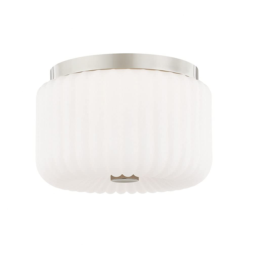 Polished Nickel 10" Glass Drum Flush Mount Light