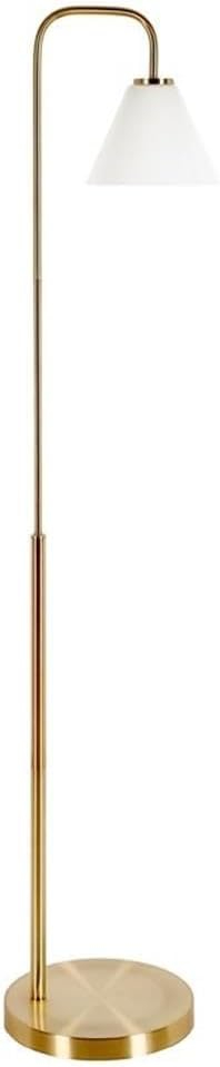 Evelyn&Zoe Henderson Arc Floor Lamp with Glass Shade, Brass/White Milk