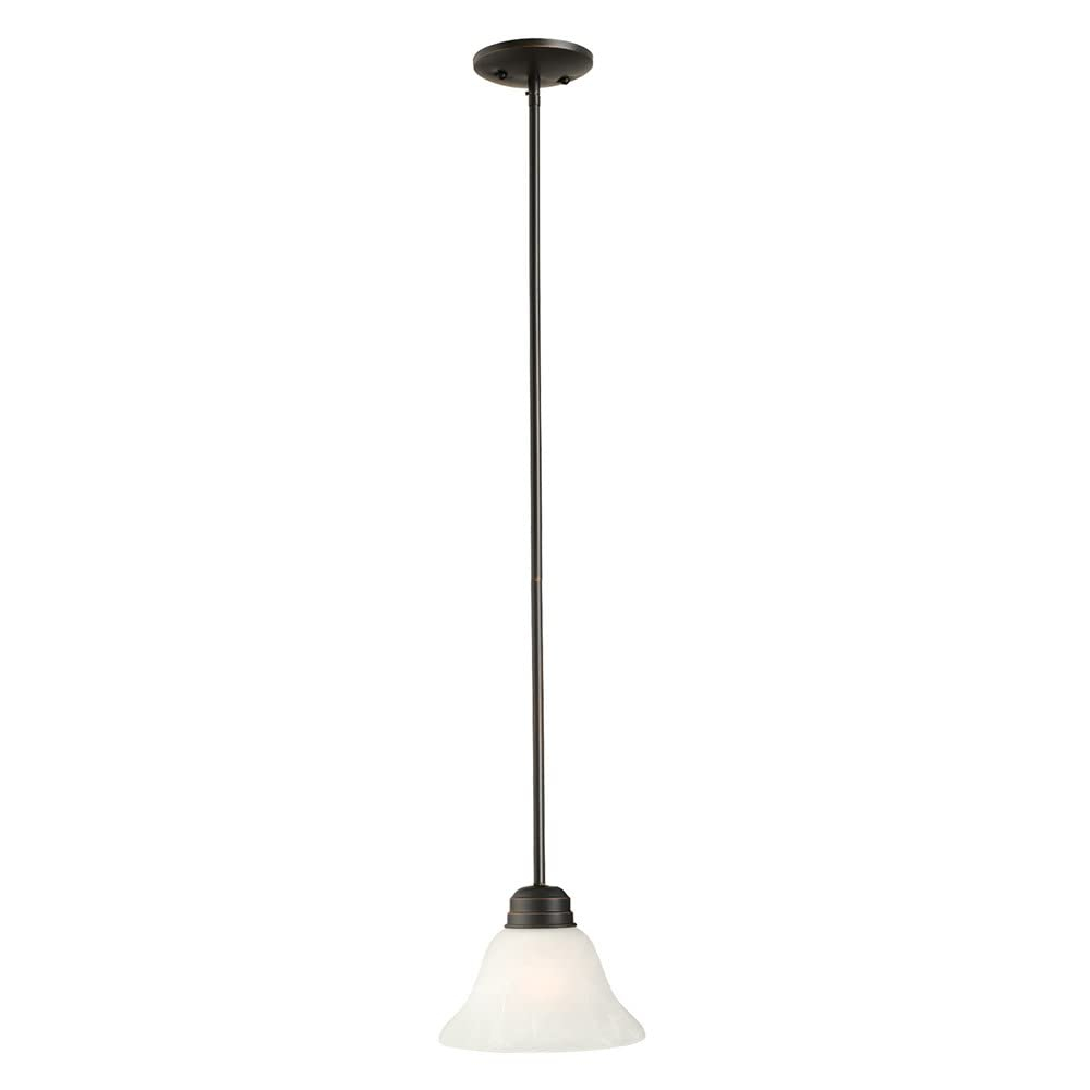 Design House 514513 Millbridge Traditional 1-Light Indoor Dimmable Mini Pendant with Alabaster Glass Shade for Kitchen island bar Bar, Oil Rubbed Bronze