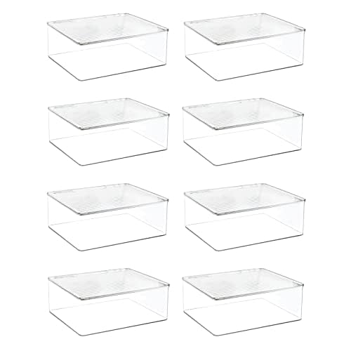 mDesign Plastic Stackable Toy Storage Bin Box with Hinge Lid, 8 Pack - Clear