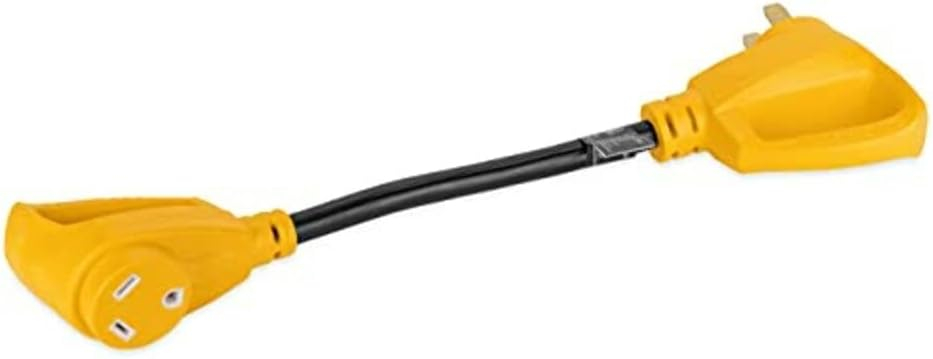 Camco Power Grip 18-inch 50 to 30-Amp Dogbone RV Electrical Adapter - 125 Volts 3750 Watts – 10/3-Gauge Wires, Yellow (55175)