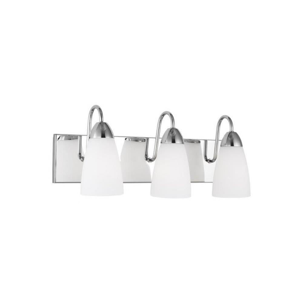 Seville 21 in. 3-Light Chrome Transitional Modern Wall Bathroom Vanity Light with White Glass Shades and LED Bulbs
