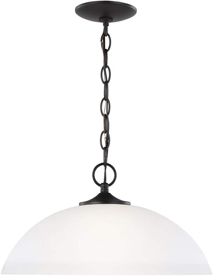 Generation Lighting Geary 1 -Light Midnight Black Transitional Etched glass Dome Medium Hanging Pendant light