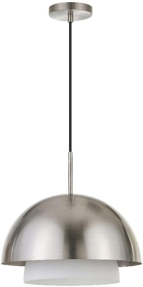 Evelyn&Zoe 15" Brushed Nickel Metal/Glass Pendant