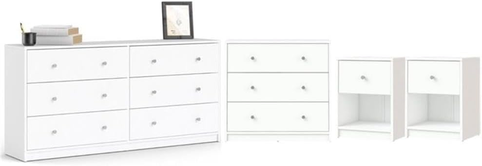 Home Square 4 Piece Bedroom Set With Dresser, Chest and 2 Nightstands in White