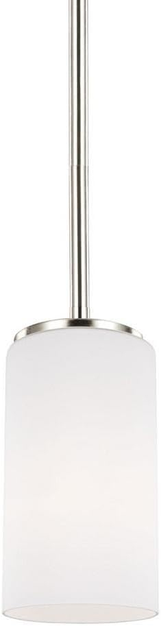 Generation Lighting 6124601EN3-962 Alturas One-Light Mini-Pendant with Etched White Inside Glass Shade, Brushed Nickel Finish