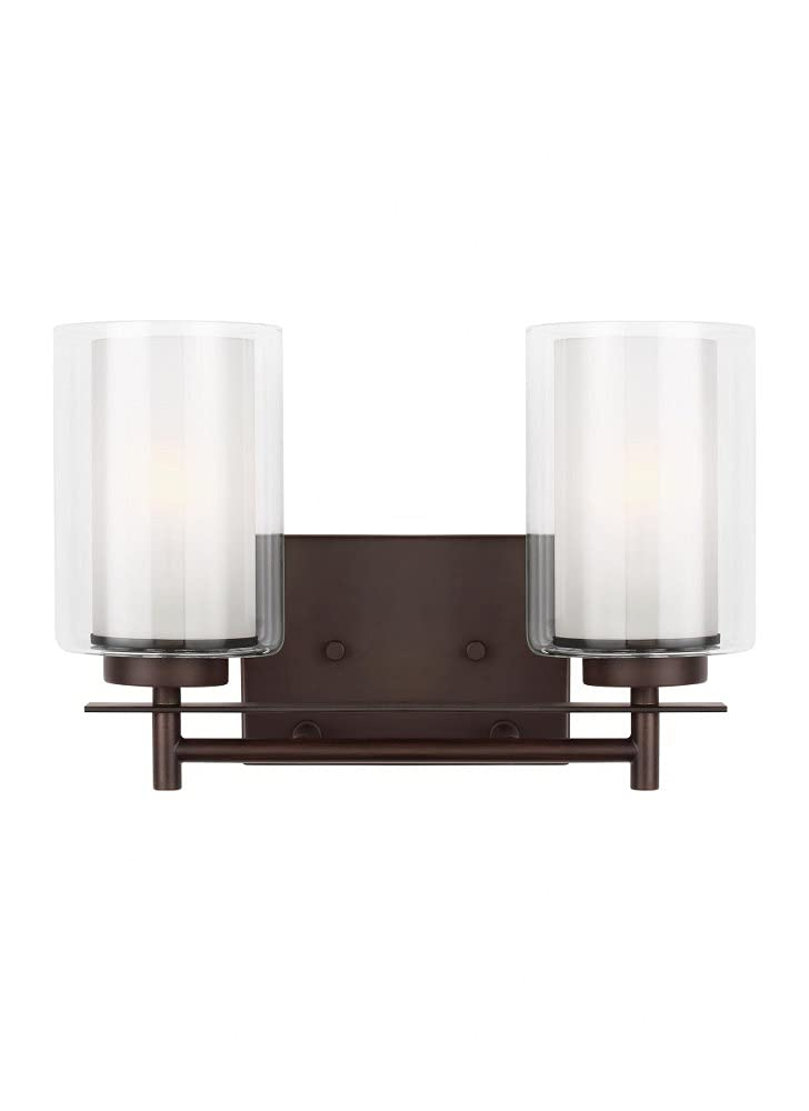 Elmwood Park 13.25 in. 2-Light Bronze Modern Transitional Bathroom Vanity Light with Satin Etched Glass Shades