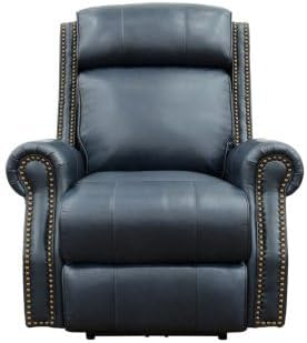 Shoreham Blue Leather Swivel Recliner with Wood Accents