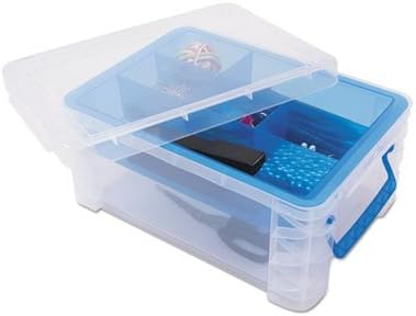 Advantus Super Stacker Divided Storage Box Clear w/Blue Tray/Handles 10.3 x 14.25x 6.5 37371