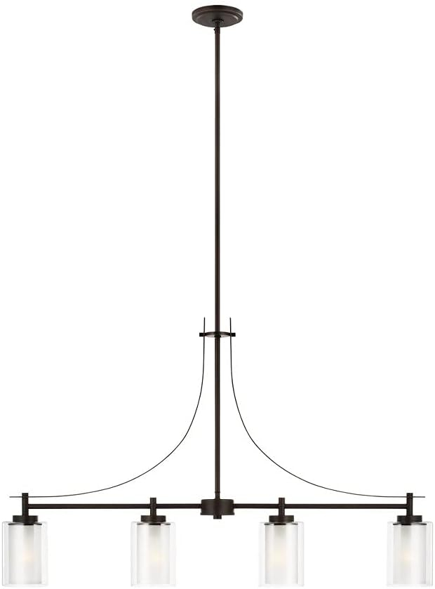 Elmwood Park 40 in. 4-Light Bronze Modern Transitional Linear Island Hanging Pendant with Satin Etched Glass Shades
