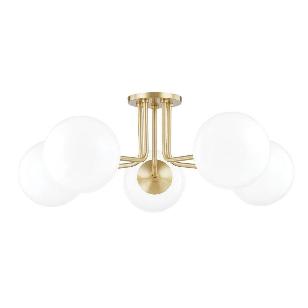 Mitzi Stella 5 - Light Semi-Flush Mount in  Aged Brass White Shade