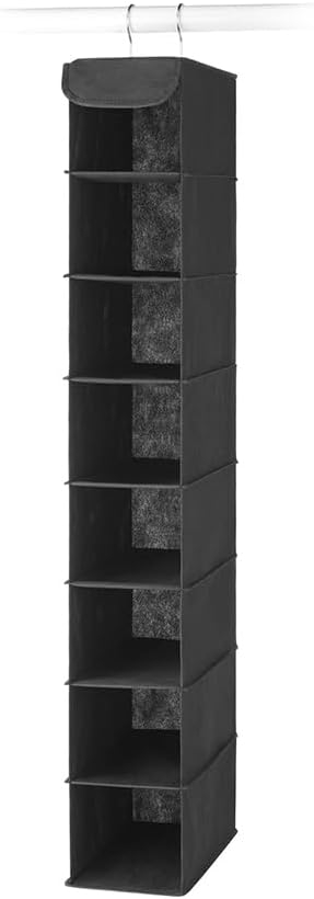 Whitmor Hanging Shoe Organizer, 8 Shelves-Hanging Closet Organizer, Hanging Shoe Rack for Small Closet, Hanging Shelves for Storage Shoes Clothes 11.5" D x 5.5" W x 41" H, Black
