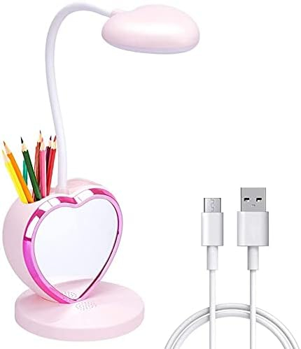 LED Desk Lamp for Kids, Small Desk Lamp with USB Charging Port & Pen Holder and Phone Stand, Cute Lamp with 2 Color Modes,Eye-Caring Study Table Lamp Pink for Girls College Dorm Bedroom Reading
