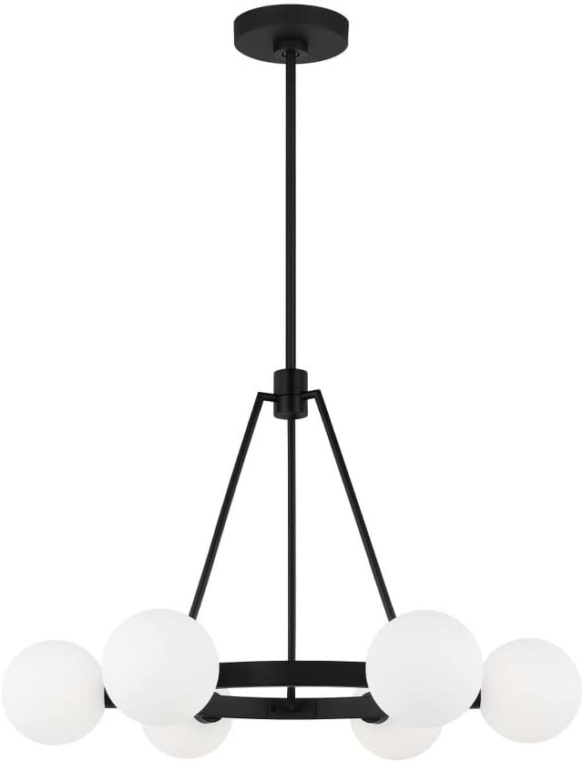 Clybourn 6-Light Midnight Black Chandelier with Milk Glass Shades