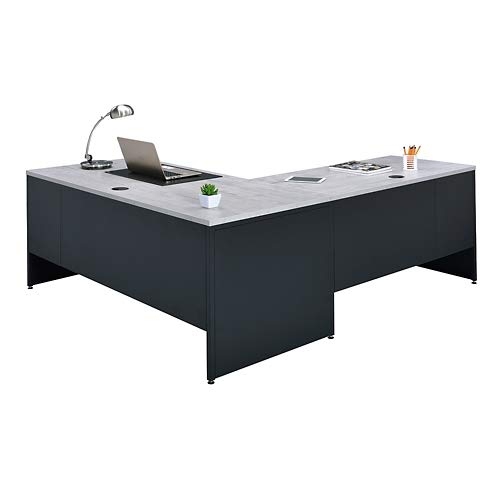 Gray Washed Maple Laminate L-Shaped Corner Desk with Filing Cabinet