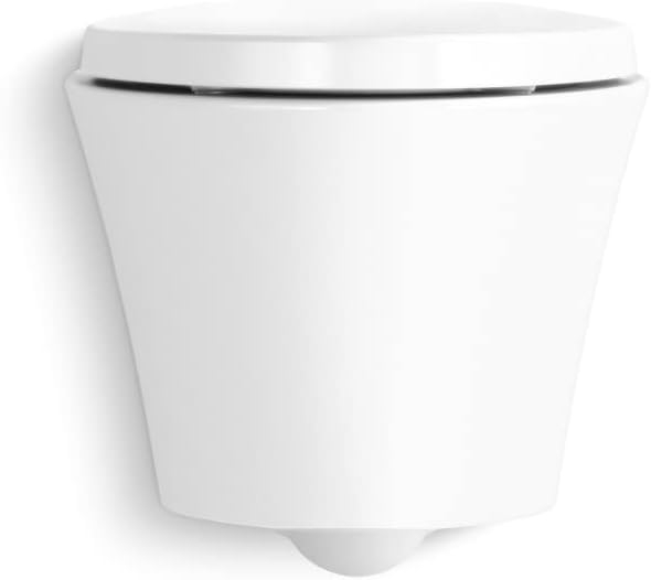 White Wall-Hung Elongated Ceramic Toilet with Skirted Trapway
