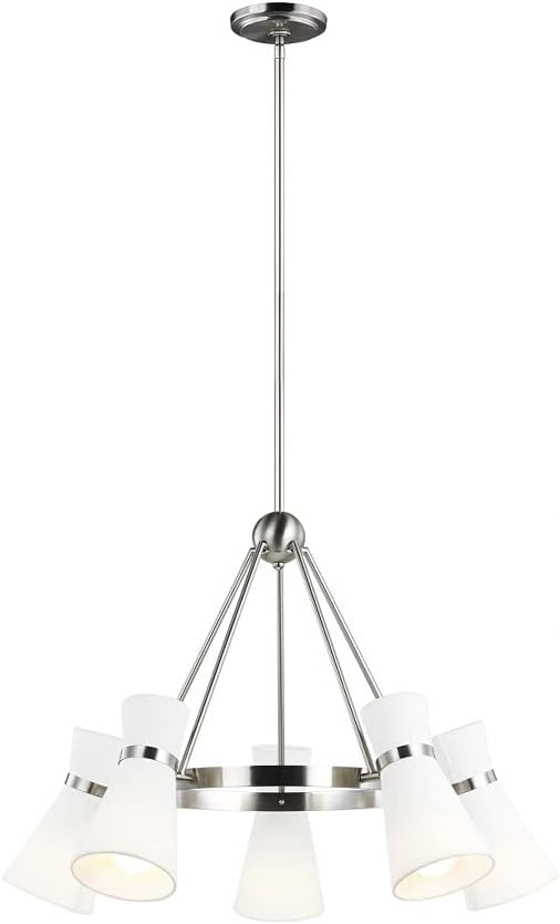 Clark 5-Light Brushed Nickel Hanging Chandelier With White Linen Shades