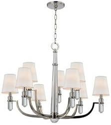 Polished Nickel and Crystal 9-Light Chandelier with Faux Silk Shades