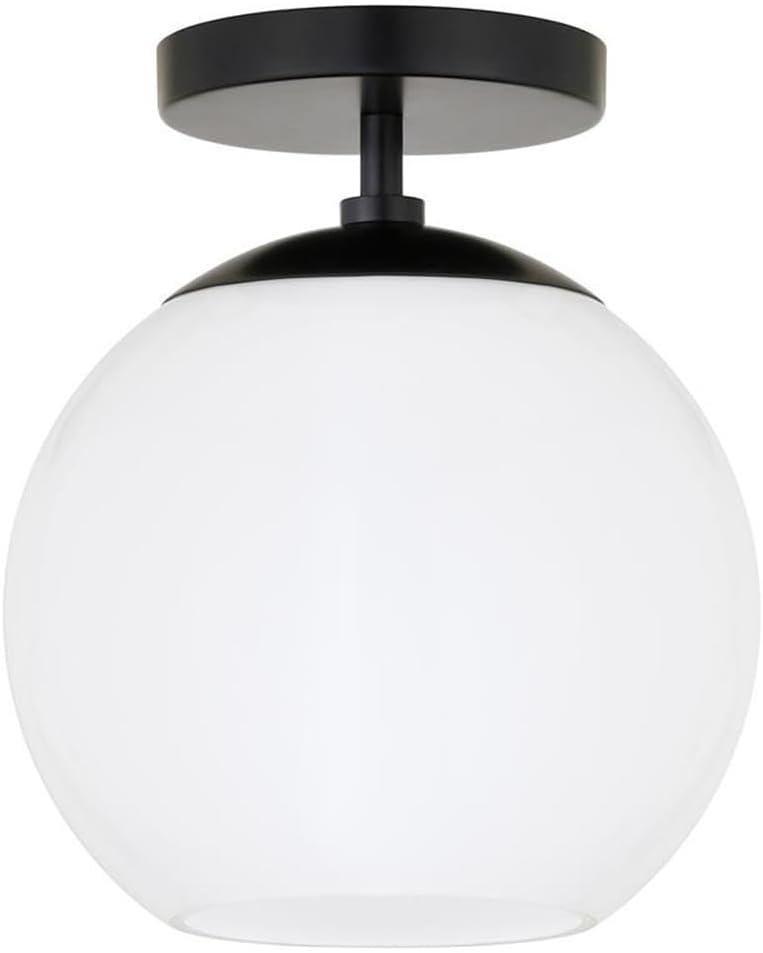 Evelyn&Zoe 9" Matte Black Metal/Glass Semi Flush Mount