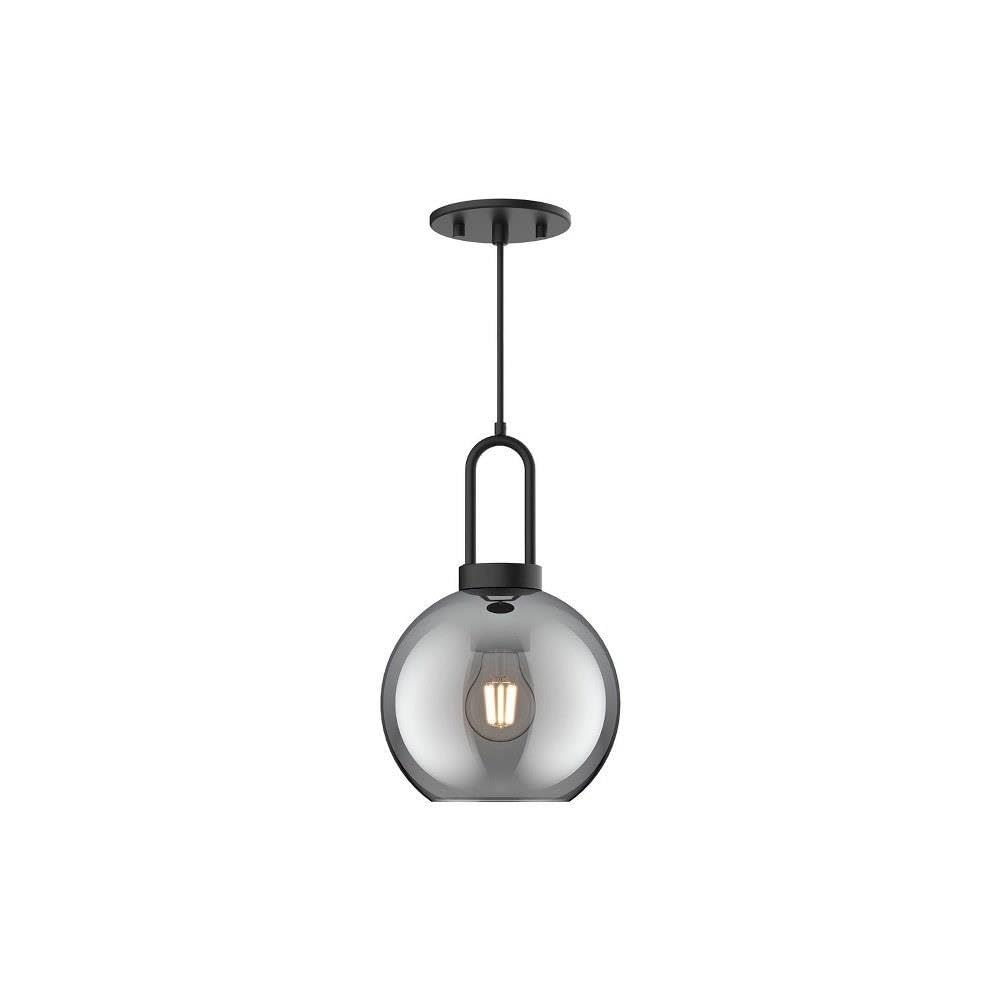 Soji 8 in. 1 Light 60-Watt Matte Black/Smoked Solid Glass Pendant Light