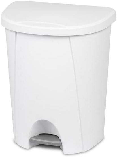 Sterilite 10948004 6.6 Gallon/25 Liter Portable Home StepOn Wastebasket, White
