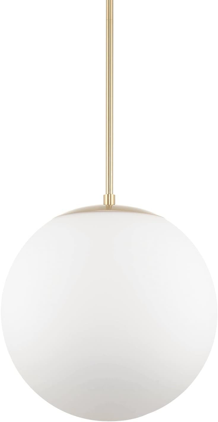 Kira Home Ceres 14" Mid-Century Modern Hanging Orb Pendant Light with Smooth Matte White Frosted Diffuser, Cool Brass