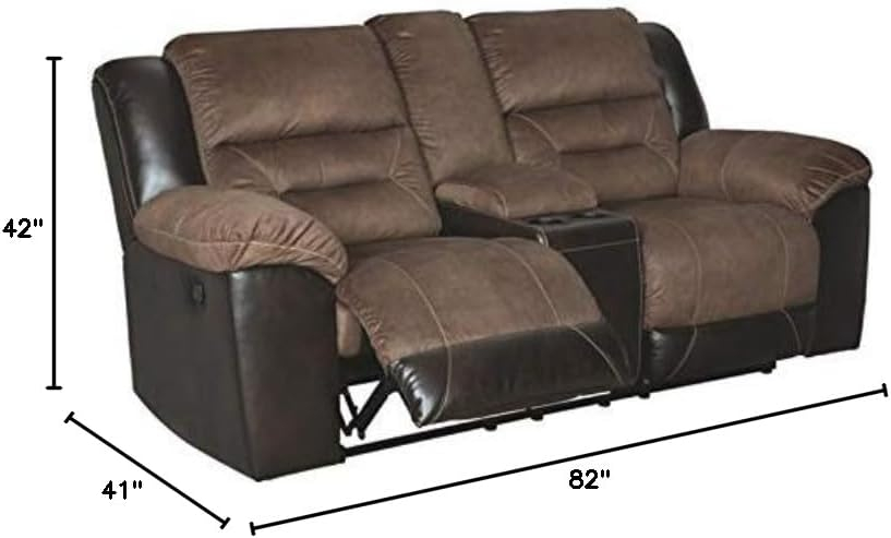 Chestnut Faux Leather Reclining Loveseat with Cup Holder and Pillow Back