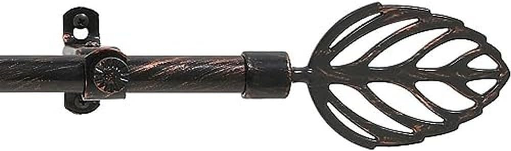 Achim Decorative Rods: Metallo Leaf Black Copper Curtain Rod with Metal Leaf Finials - Adjustable Size: 28" x 48"