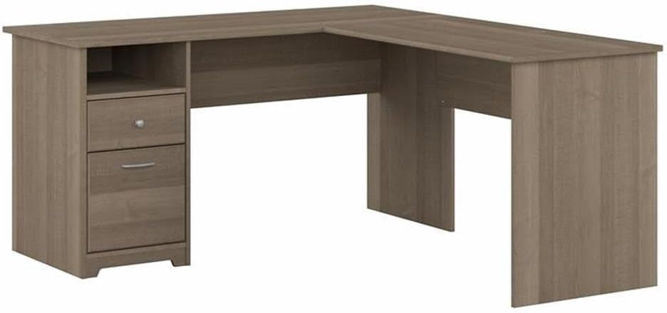 Espresso Oak L-Shaped Home Office Desk with Drawer and Filing Cabinet