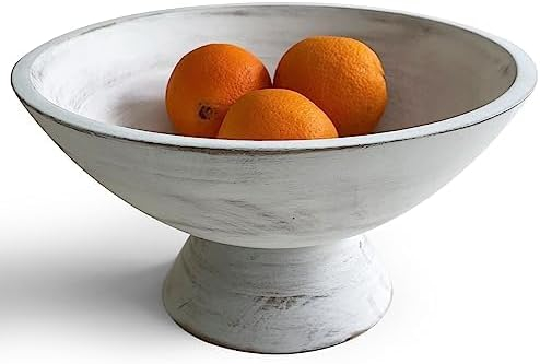 White Fruit Bowl - 10 Inch Wide White Footed Bowl – Coastal, Shabby Chic or Farmhouse Centerpiece Pedestal Bowl – White Modern Fruit Bowl on Pedestal
