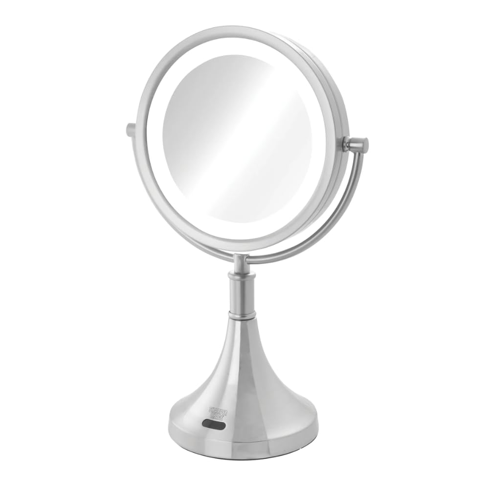 Sharper Image Lighted Sensor Tabletop Makeup Mirror - Two-Sided Makeup Mirror with 8X Magnification & Swivel Design - Portable 8.5-Inch Diameter Mirror in Nickel Finish - Model JRT8500NL