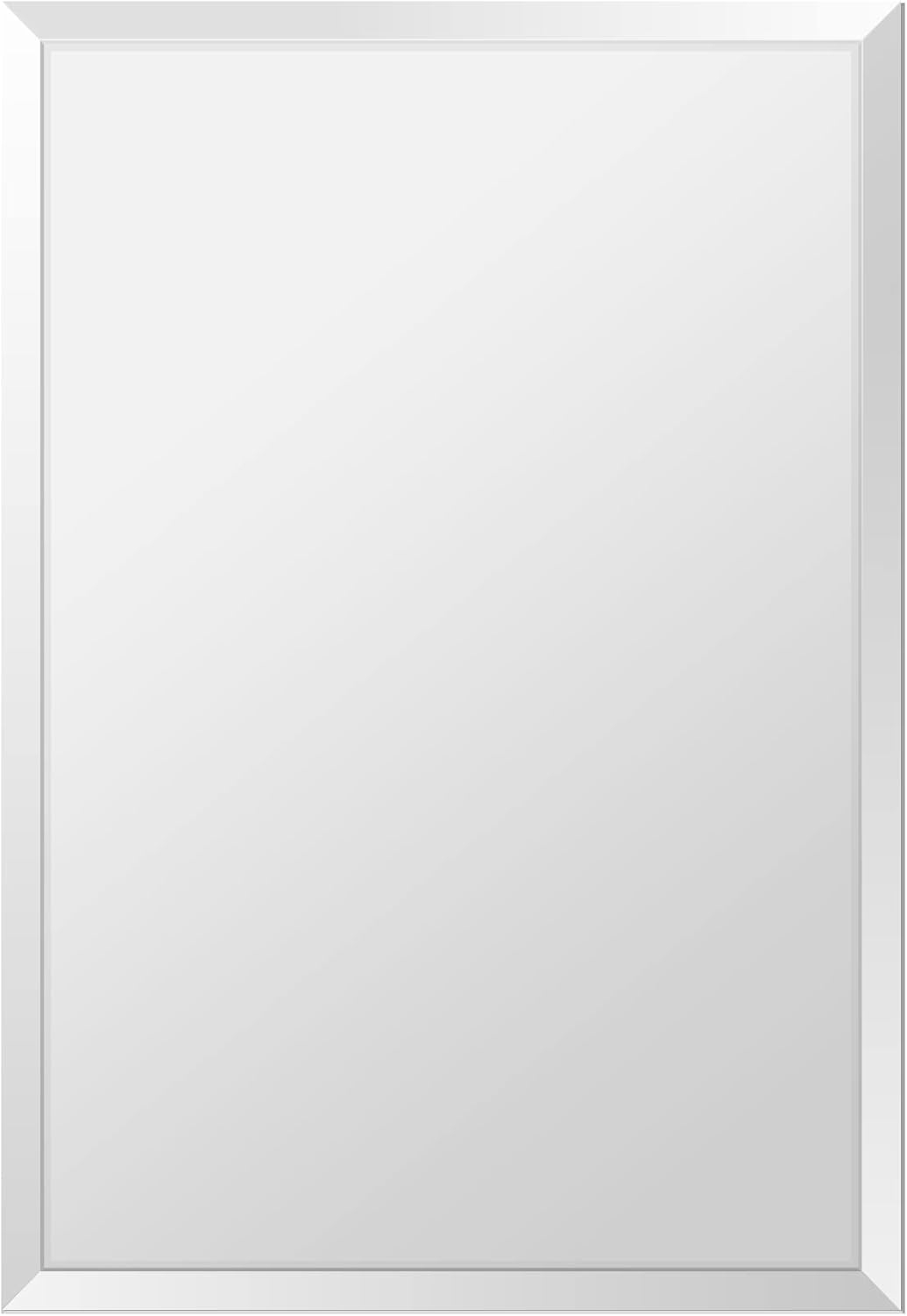 36"X48" inch Clear Rectangle Beveled Polish Frameless Wall Mirror with Hooks