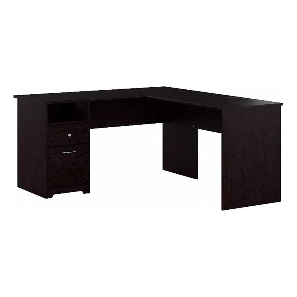 Espresso Oak L-Shaped Home Office Desk with Drawer and Filing Cabinet