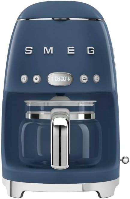 Navy Blue Retro Style 10-Cup Drip Coffee Machine with Glass Carafe