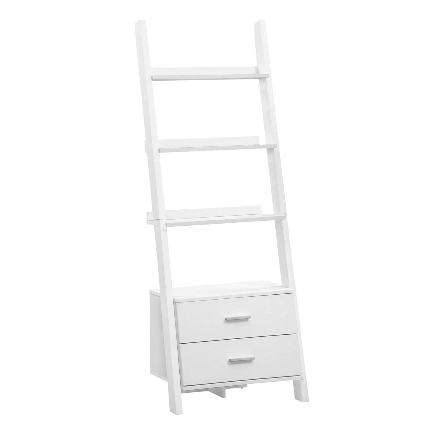 Monarch Bookcase 69"H / White Ladder With 2 Storage Drawers