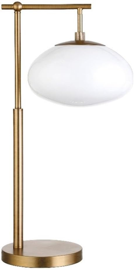 Evelyn&Zoe Blume 25" Tall Arc Table Lamp with Glass Shade in Brushed Brass/Seeded